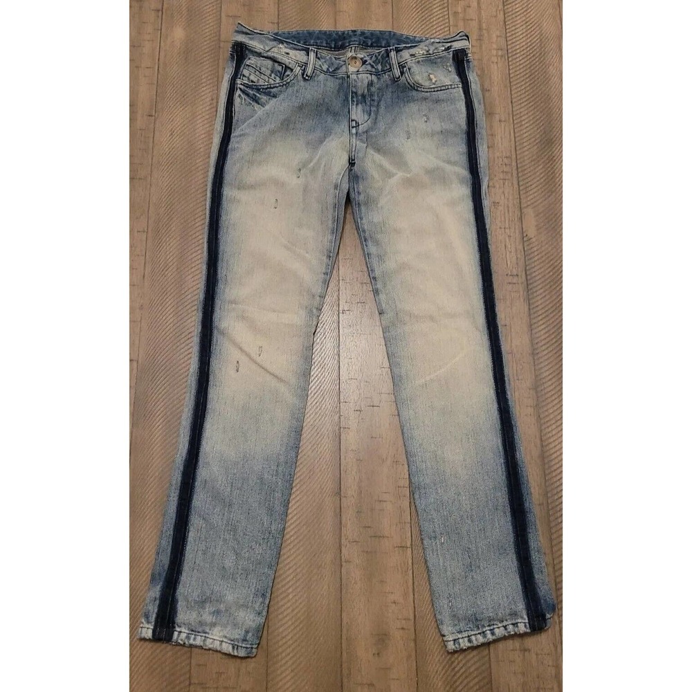 DIESEL Black Gold Slim Fit Low Rise Jeans Distressed Light Wash Sz 28